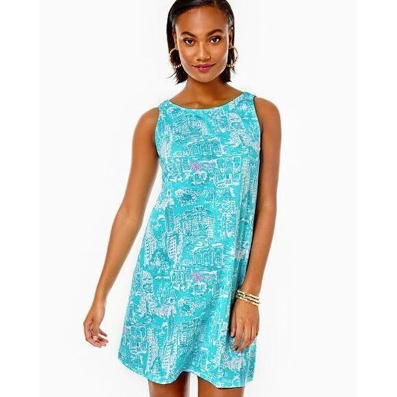 Lilly Pulitzer Kristen Swing Dress Shorely Blue Nyc Toile XXL